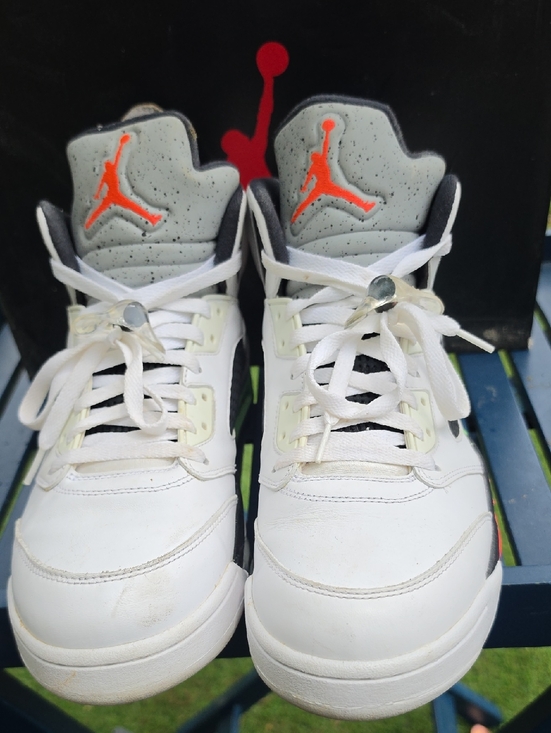 Jordan Other - Jordan Retro 4 White and Gray Athletic Sneakers with Orange Jumpman